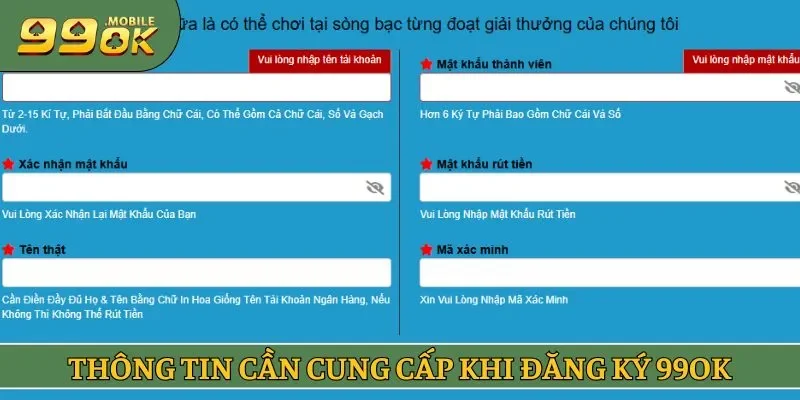 Thông tin cần cung cấp khi đăng ký 99OK