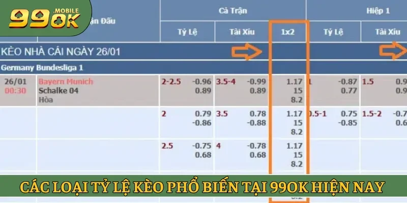 Các loại tỷ lệ kèo phổ biến tại 99OK hiện nay 